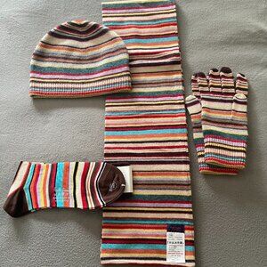 RARE Paul Smith Set Signature Stripes Unisex- Scarf - Beanie - Gloves - Socks